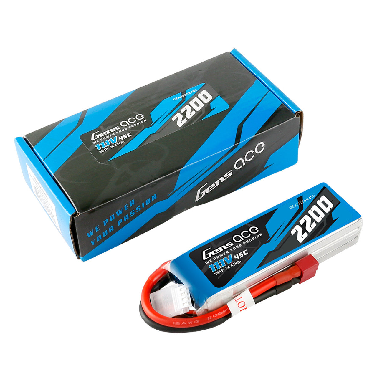 Gens ace 2200mAh 11.1V 45C 3S Lipo Battery w/Dean