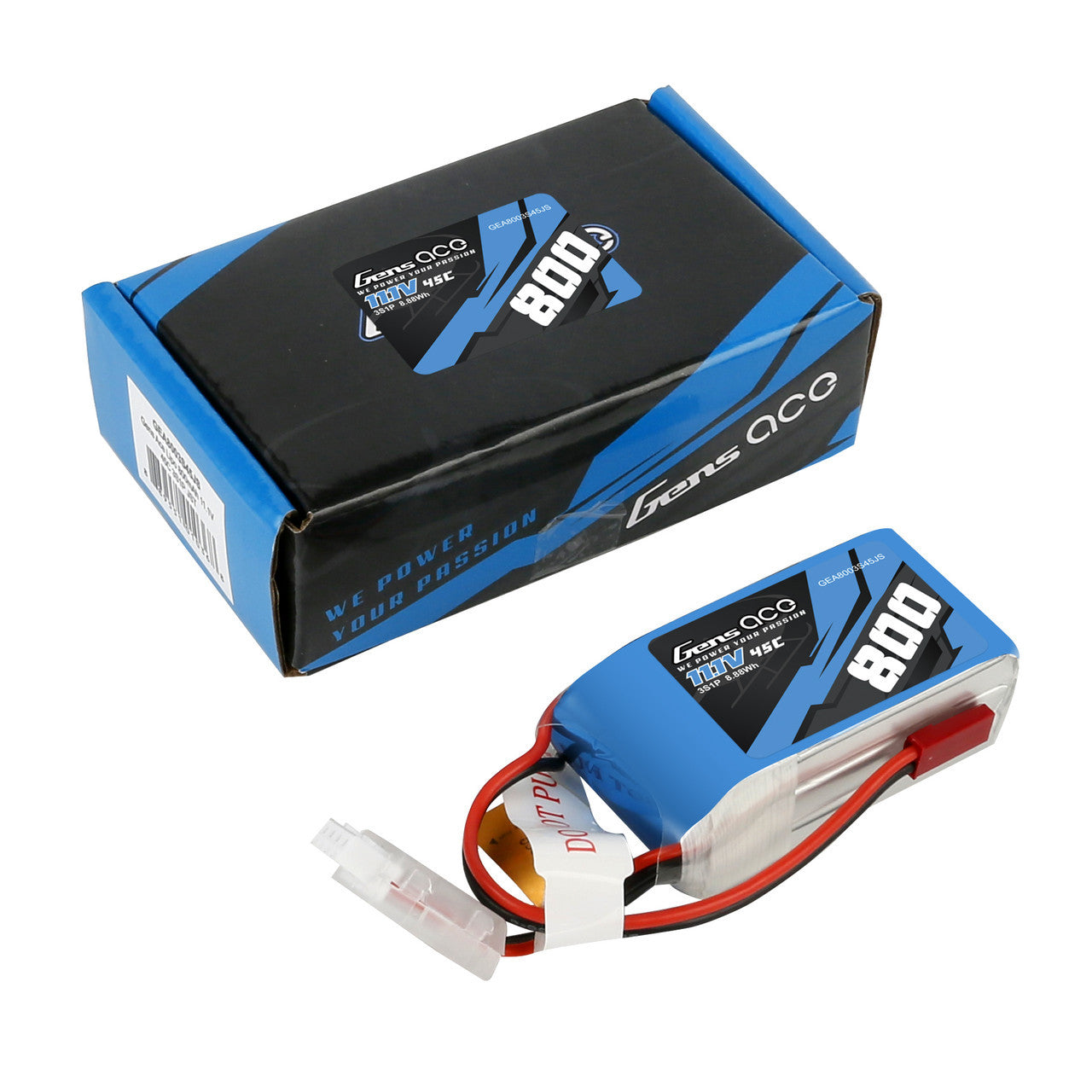 Gens Ace 800mAh 11.1V 45C 3S1P Lipo Battery w/ JST-SYP Plug