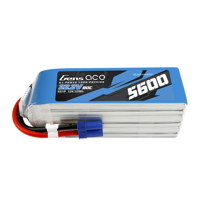 Gens Ace 5600mAh 22.2V 80C 6S Lipo Battery w/EC5 - TB70/Goblin Kraken 700/Raw 700