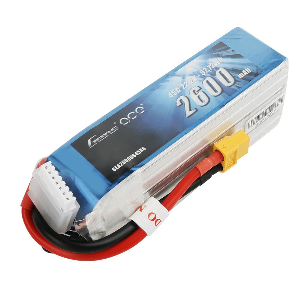 Gens Ace 2600mAh 6S 22.2V 45C Lipo Pack with XT60 - Goblin Raw 420