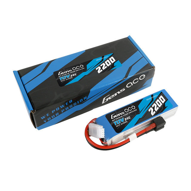 Gens Ace 2200mAh 11.1V 3S1P 25C Lipo Battery w/ EC3, Deans, XT60 Adapter