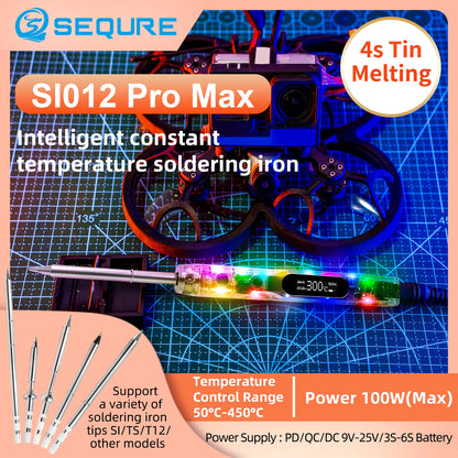 SEQURE SI012 Pro Max KIT - Fully Adjustable Portable Soldering Iron w/ TS B2 Tip, Solder, Carry Case