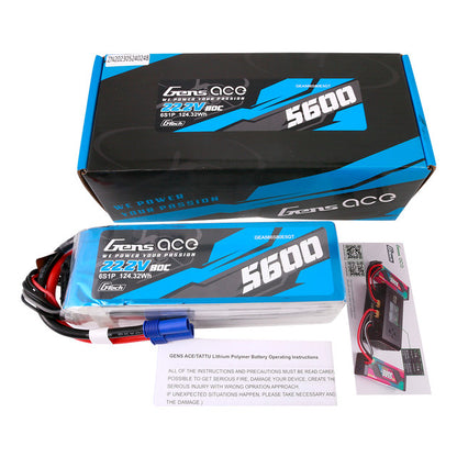 Gens Ace 5600mAh 6S 80C 22.2V G-Tech Lipo Battery w/EC5 - TB70/ Goblin Kraken/Raw 700