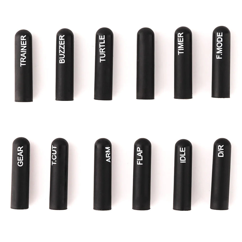 RADIOMASTER Labeled Silicon Switch Cover Set 12pcs BLACK Long