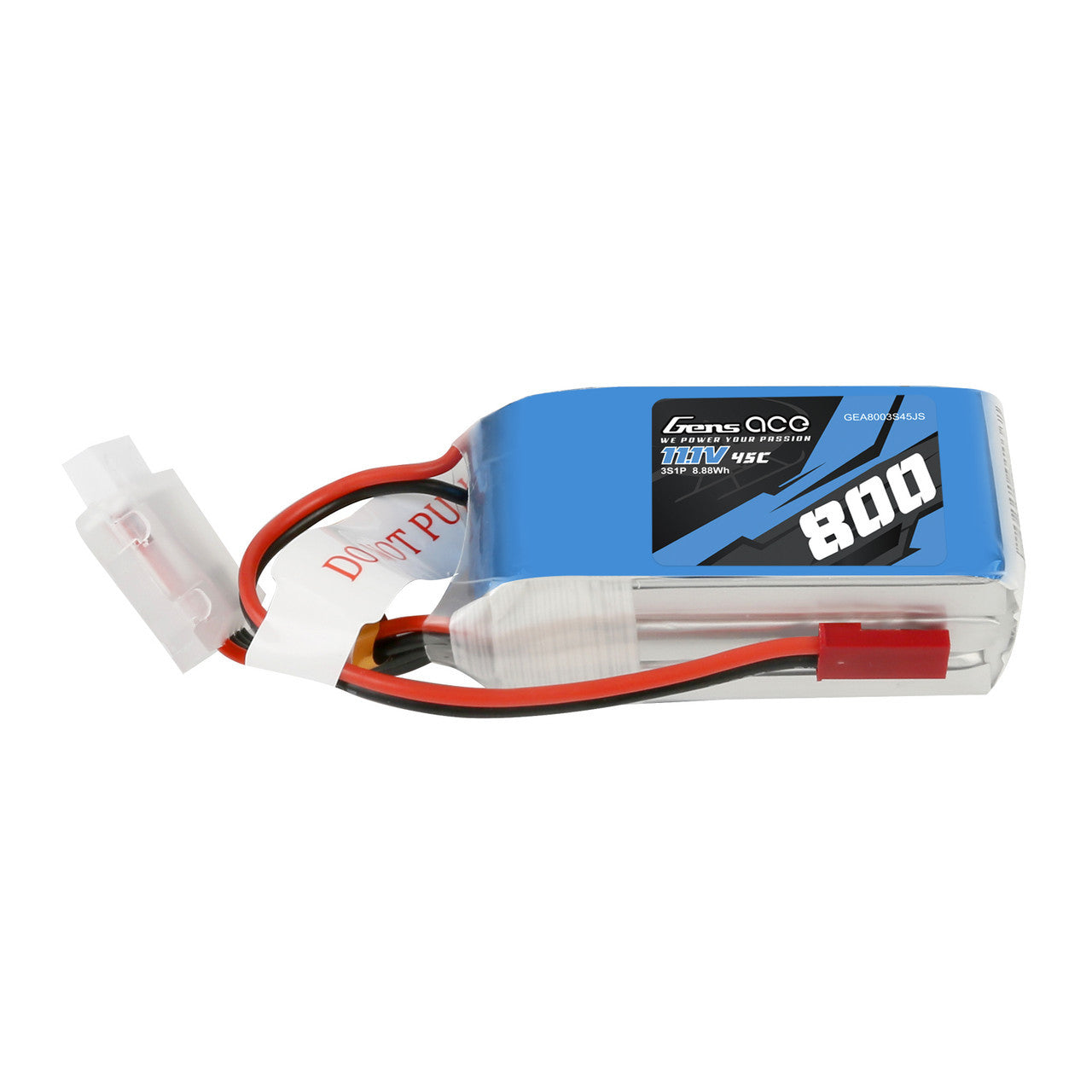 Gens Ace 800mAh 11.1V 45C 3S1P Lipo Battery w/ JST-SYP Plug