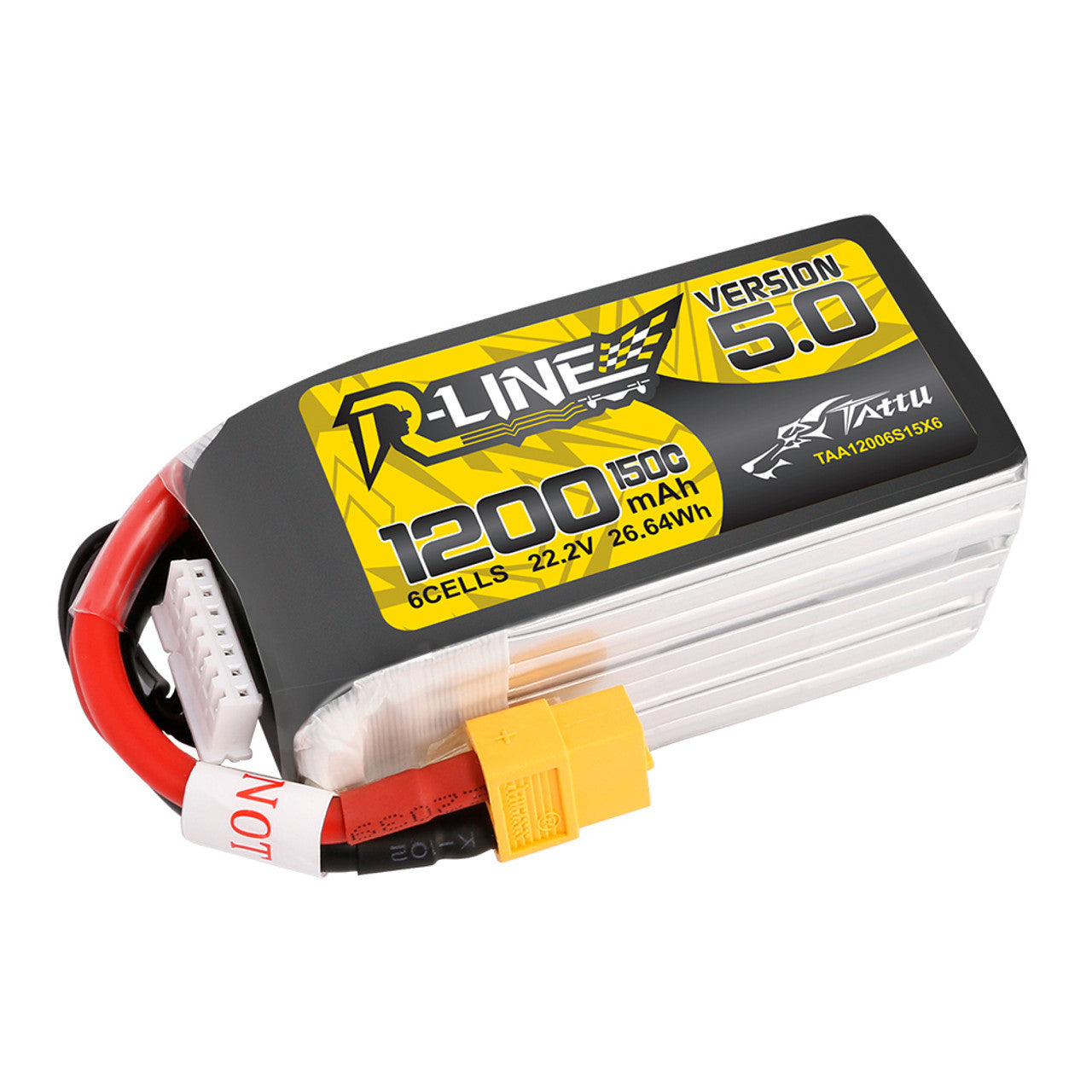 Tattu R-Line Version 5.0 1200mAh 22.2V 150C 6S1P Lipo Battery Pack With XT60 Plug