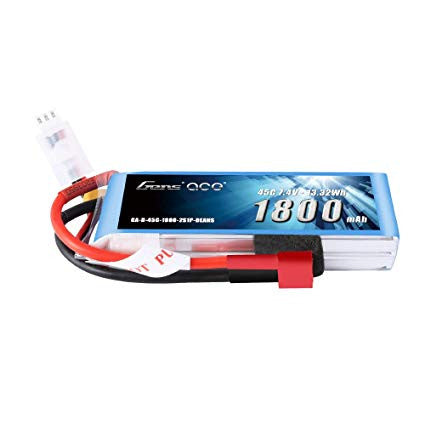 Gens Ace 1800mAh 7.4V 45C 2S Lipo Battery w/T-plug