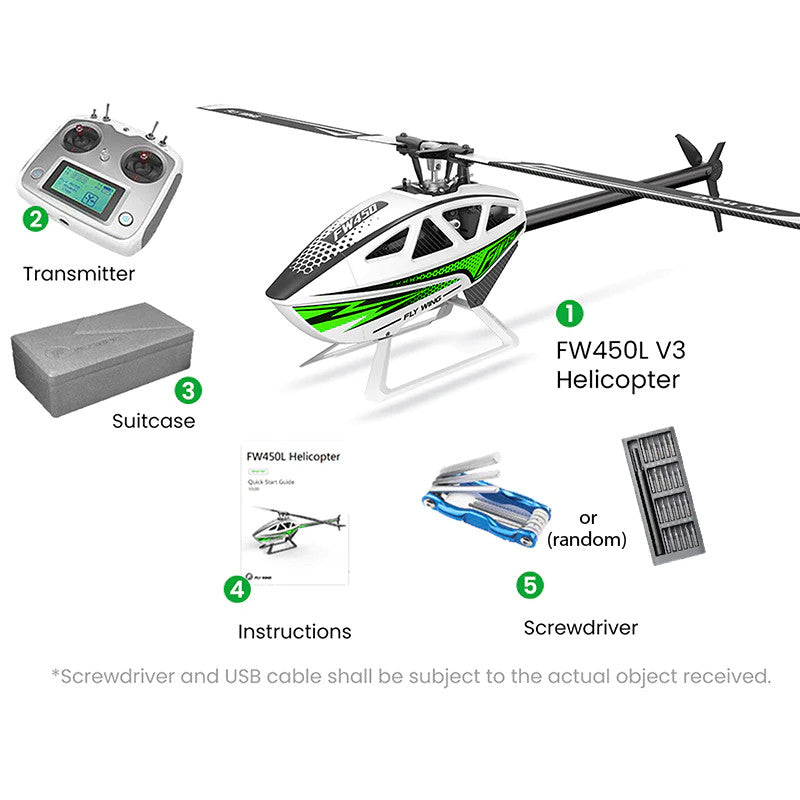 FW450 V3 Helicopter W/ H1-GPS Flight Controller RTF (Green) (W/ One Battery & Charger)