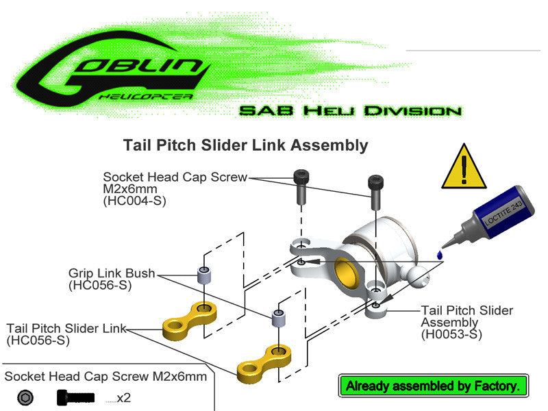SAB Tail pitch slider - Goblin 630/700/770