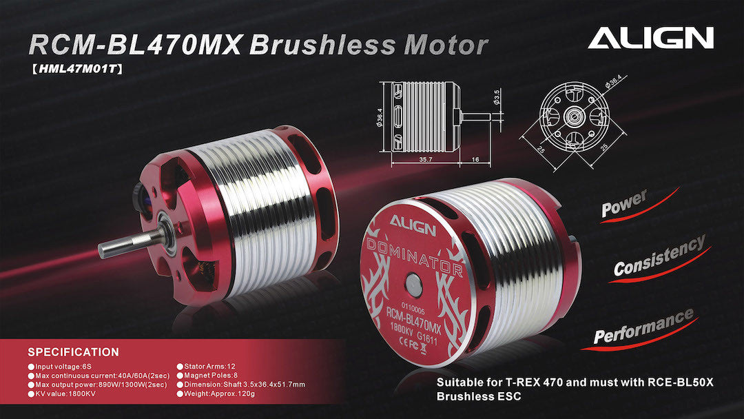 Align 470MX Brushless Motor (1800KV/2818)