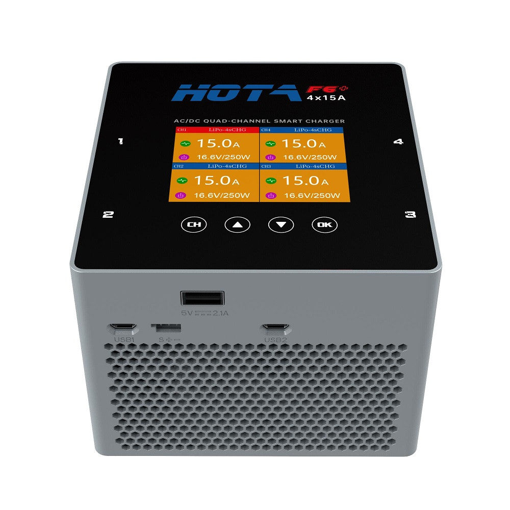 Hota F6+ Quad-Channel Smart Charger (AC/DC) - Gray
