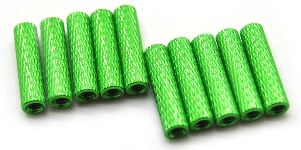 20mm M3 Knurled Standoffs Anodised GREEN 10pcs