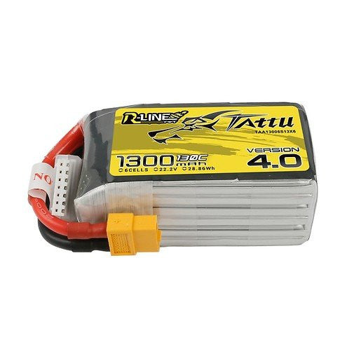 Tattu R-Line Version 4.0 1300mAh 22.2V 130C 6S1P Lipo Battery Pack With XT60 Plug NEW!