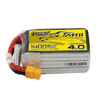 Tattu R-Line Version 4.0 1400mAh 22.2V 130C 6S1P Lipo Battery Pack With XT60 Plug NEW!