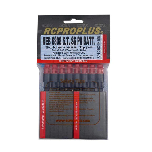RCPROPLUS Supra X S6 Solderless Connector 6mm For Battery (8M-8F-8awg)