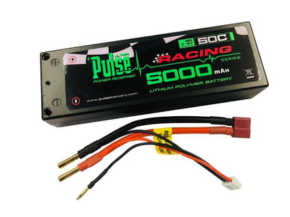 PULSE 5000mah 2S 7.4V 50C Hardcase LiPo Battery w/ 4mm Bullets to Dean's